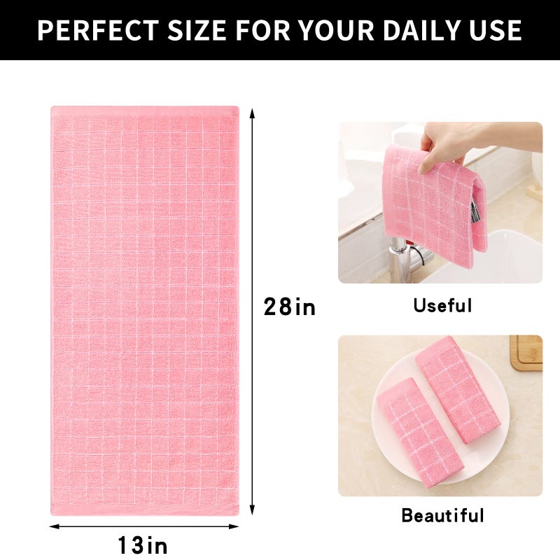 Homaxy 100% Cotton Terry Kitchen Towels(Pink, 13 x 28 inches), Checkered Designed, Soft and Super Absorbent Dish Towels, 4 Pack - Image 5